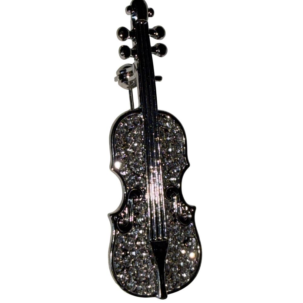 Crystal Rhinestone Violin Brooch Pin - Picture 8 of 8